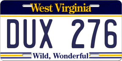 WV license plate DUX276