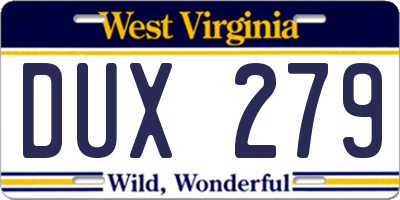WV license plate DUX279