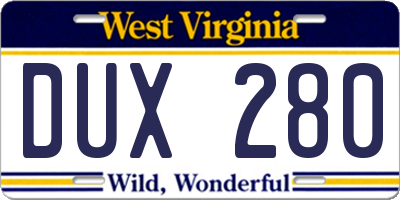 WV license plate DUX280