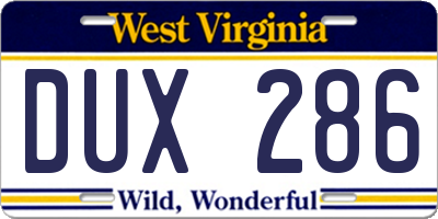WV license plate DUX286