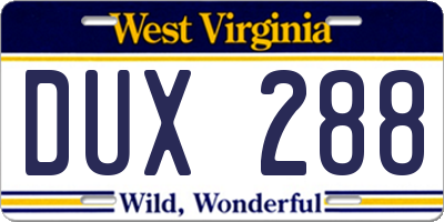 WV license plate DUX288
