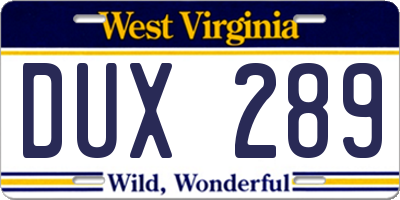 WV license plate DUX289