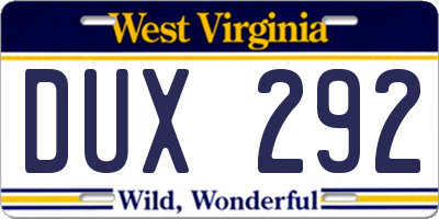 WV license plate DUX292