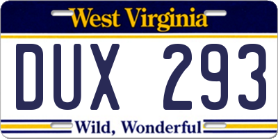 WV license plate DUX293