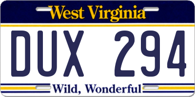 WV license plate DUX294