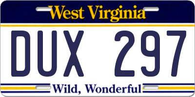 WV license plate DUX297