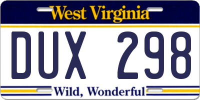 WV license plate DUX298