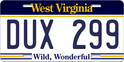 WV license plate DUX299