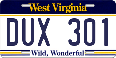 WV license plate DUX301