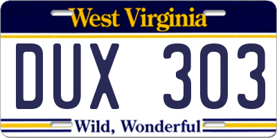 WV license plate DUX303