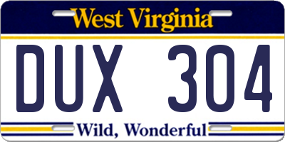 WV license plate DUX304