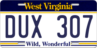 WV license plate DUX307