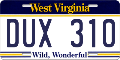 WV license plate DUX310
