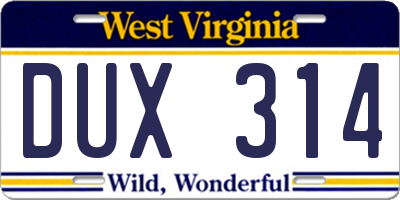 WV license plate DUX314