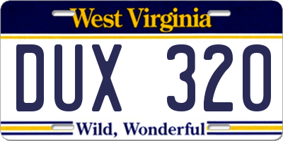 WV license plate DUX320