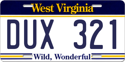 WV license plate DUX321