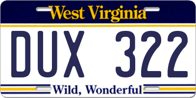 WV license plate DUX322