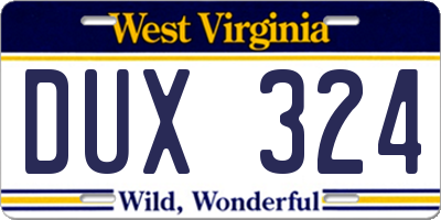 WV license plate DUX324