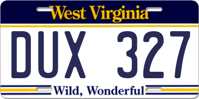 WV license plate DUX327
