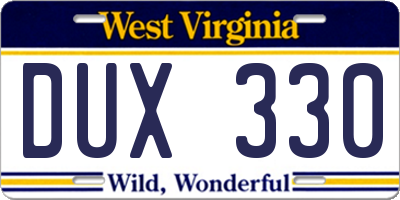 WV license plate DUX330