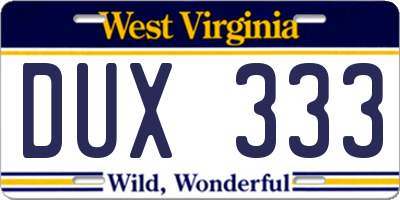 WV license plate DUX333