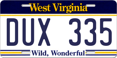 WV license plate DUX335