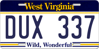 WV license plate DUX337