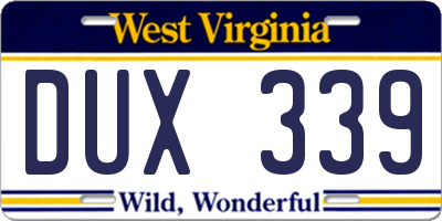 WV license plate DUX339