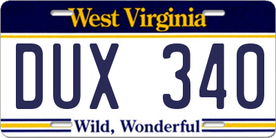 WV license plate DUX340