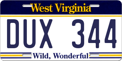 WV license plate DUX344