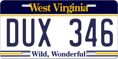 WV license plate DUX346