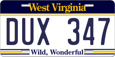 WV license plate DUX347