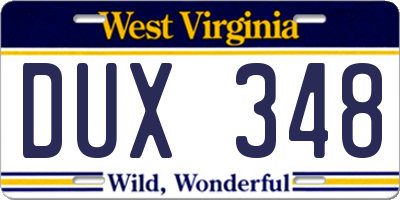 WV license plate DUX348