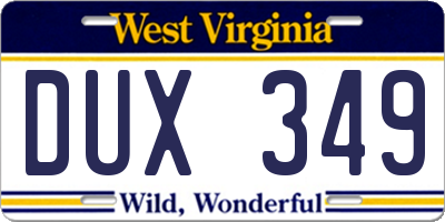 WV license plate DUX349