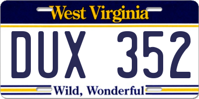 WV license plate DUX352