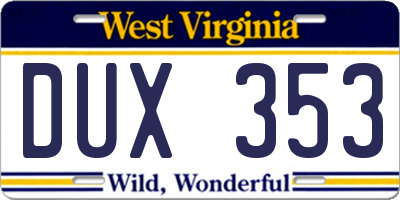 WV license plate DUX353