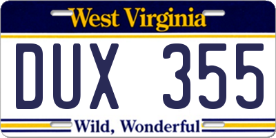 WV license plate DUX355