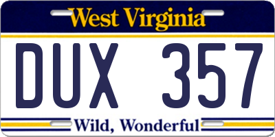 WV license plate DUX357