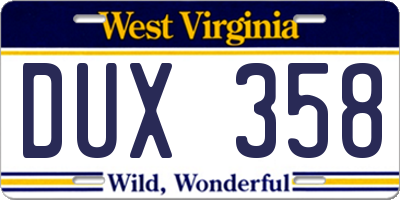 WV license plate DUX358