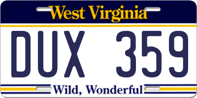 WV license plate DUX359
