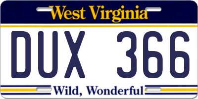 WV license plate DUX366