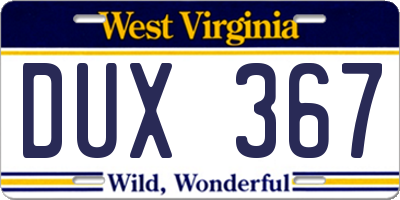 WV license plate DUX367