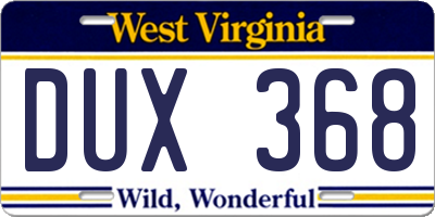 WV license plate DUX368