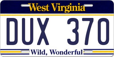 WV license plate DUX370