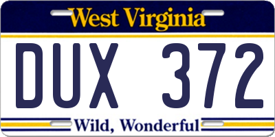 WV license plate DUX372