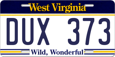 WV license plate DUX373