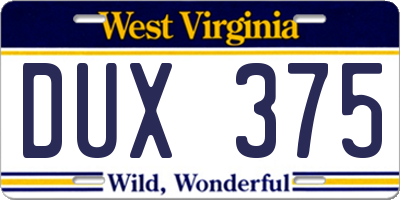 WV license plate DUX375