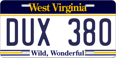 WV license plate DUX380