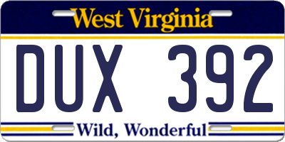 WV license plate DUX392