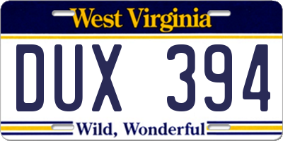 WV license plate DUX394
